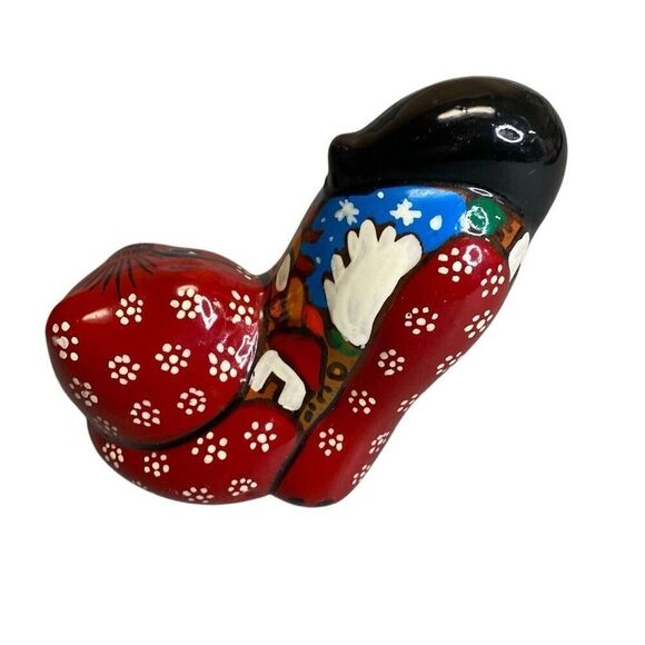 Crouching Mexican Folk Art Red Clay Tonala Cat Whimsical Hand Painted - Picture 3 of 8